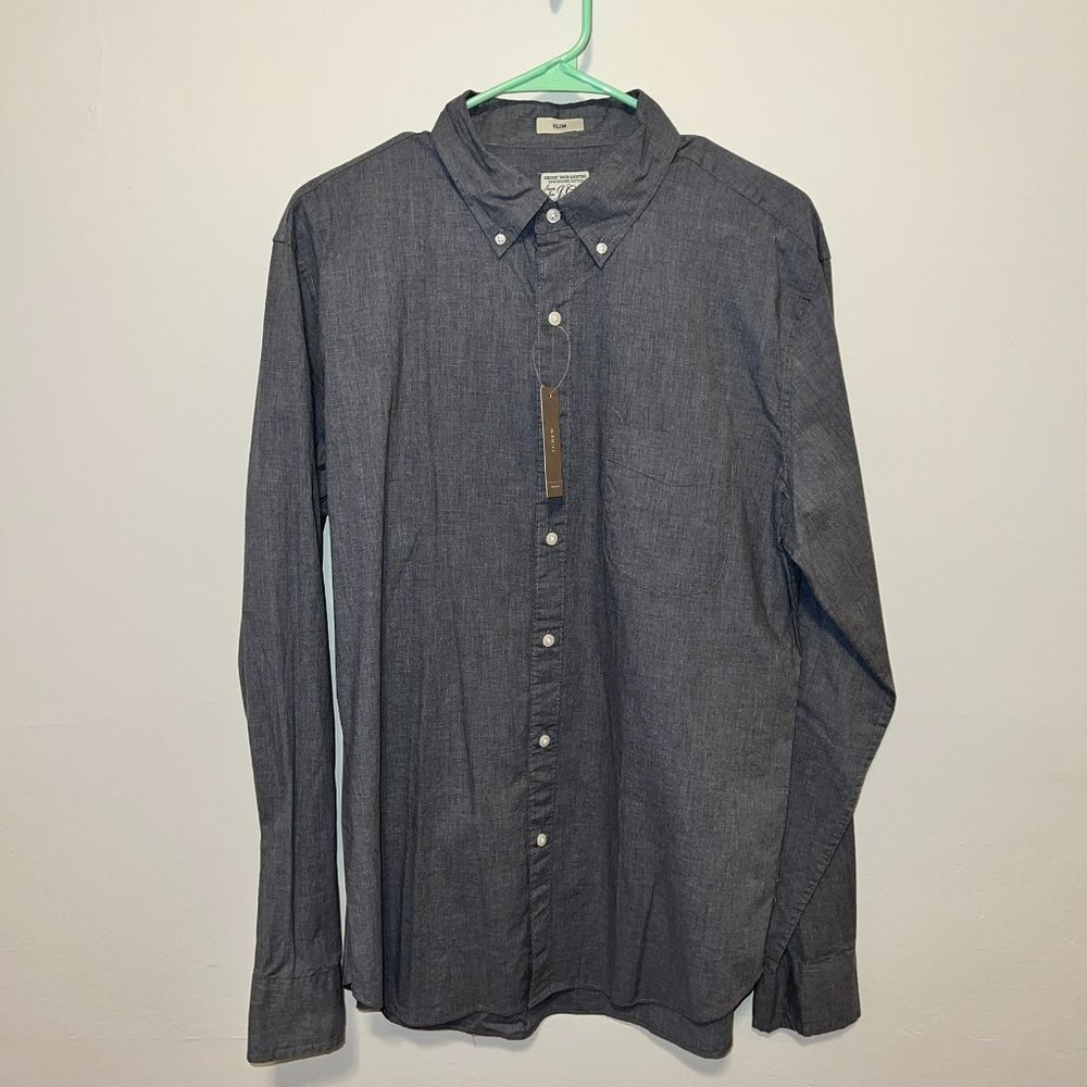 Lg - J. Crew Slim Stretch shirt - Smoky Slate - Organic Cotton